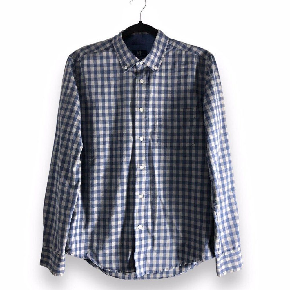 George Classic Fit Men’s Size Small (34-36) Gingham Gray Blue Button‎ Down Shirt